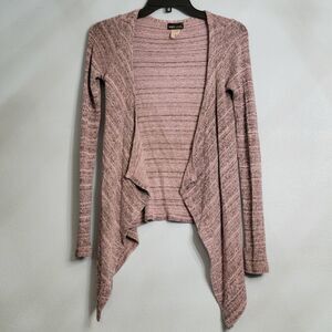 Y2K Wet Seal Pink Brown Space-Dye Open Front Cardigan Sweater Asymmetrical Hem S